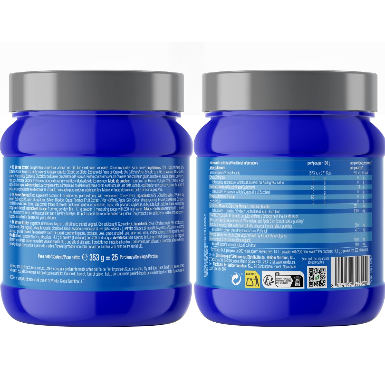 Victory Endurance NitricOxide Nitrates Booster Pretraining (353g) Gusto Ciliegia, Pre-allenamento con 400mg Nitrati di Barbabietola, 500mg Vinitrox e 6g L-Citrullina Malato, Senza Caffeina