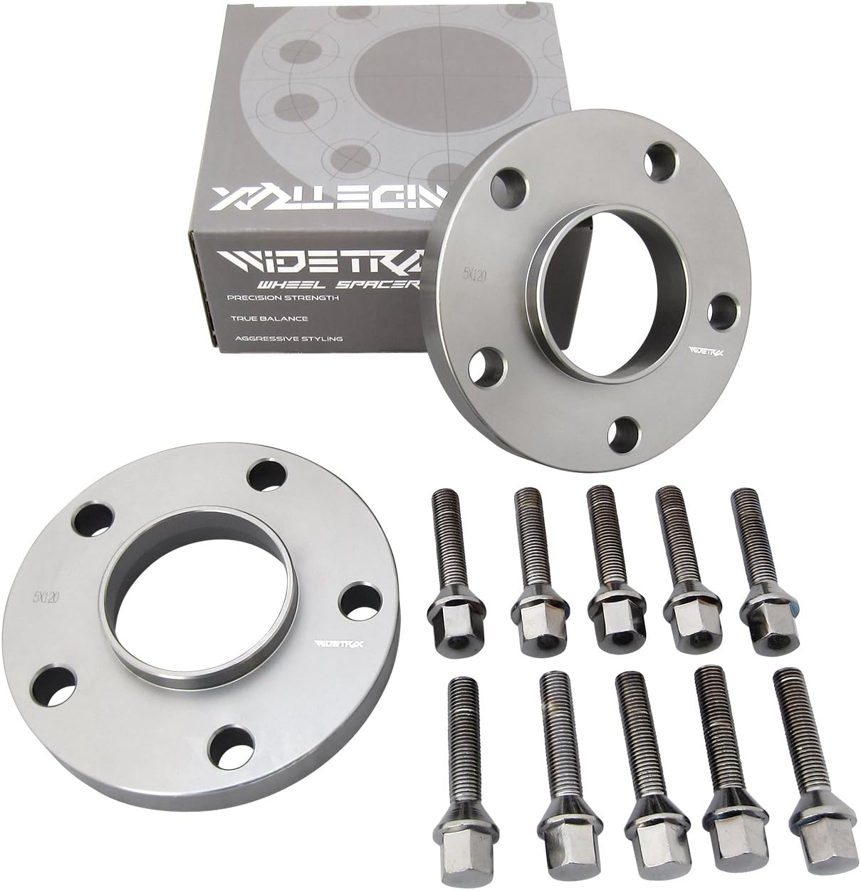 WIDETRAX 2pc 20mm 5x120 Wheel Spacers Kit 12x1.5 Cone Seat Lug Bolts Included Hub Centric Titanium Finish 6061 T6 Billet Aluminum Compatible With BMW (1 Pair) by Rugged TUFF