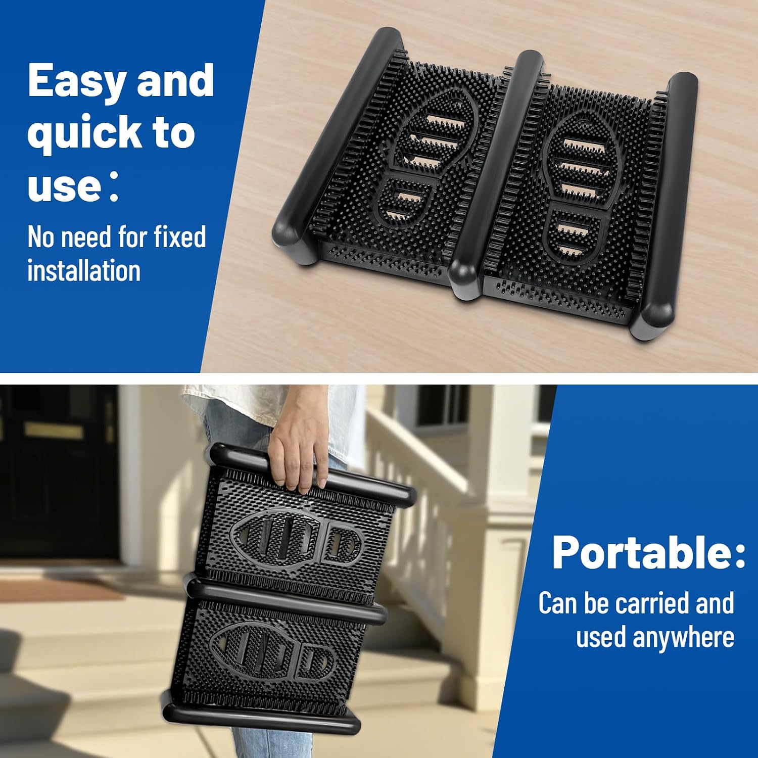 ROBLOCK Boot Brush Scraper Outdoor with Pliable Rubber Fingers, Portable Shoe & Boot Scraper for Outdoor Entry, Removes Snow, Sand, Mud from Soles & Edges, 15''x12 All Weather Flat Mud Chucker, Black