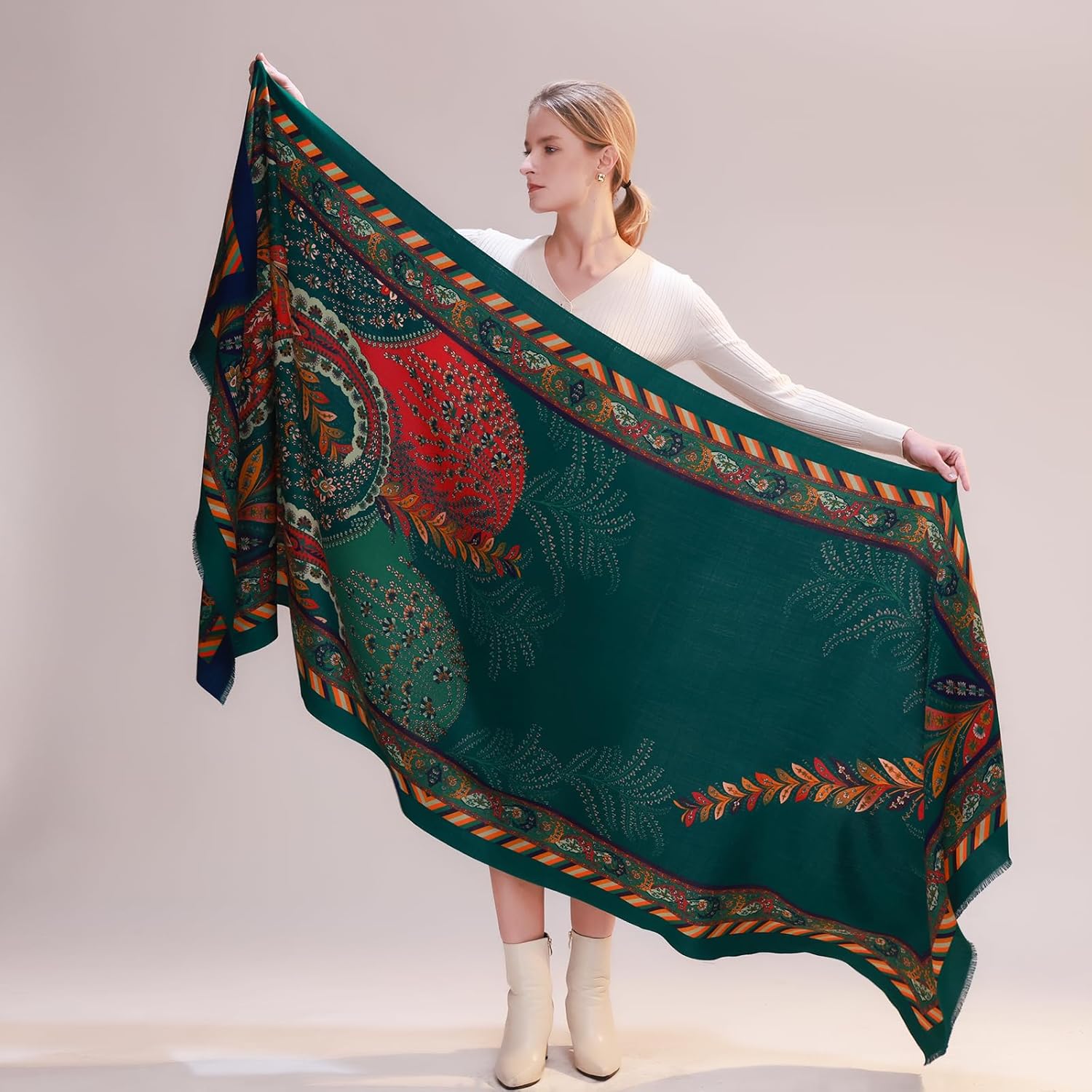 DANA XU Double-Sided Reversible 100% Merino Wool Pashmina Shawl and Wraps for Women Extra Large Soft for Dresses and Travel - Image 2