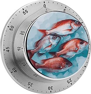 Little Red Fish Kitchen Timers for Cooking 60 Minute Wind Up Timer, Magnetic Back, Visual Mechanical Timer with Loud Alarm, Manual Countdown Timers for Classroom Home Gym Tanning