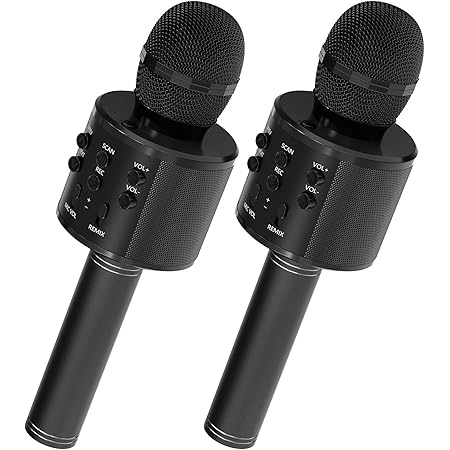 OVELLIC 2 Pack Karaoke Microphone for Kids, Wireless Bluetooth Karaoke Microphone for Singing, Portable Handheld Mic Speaker Machine, Great Gifts Toys for Girls Boys Adults All Age (Black)