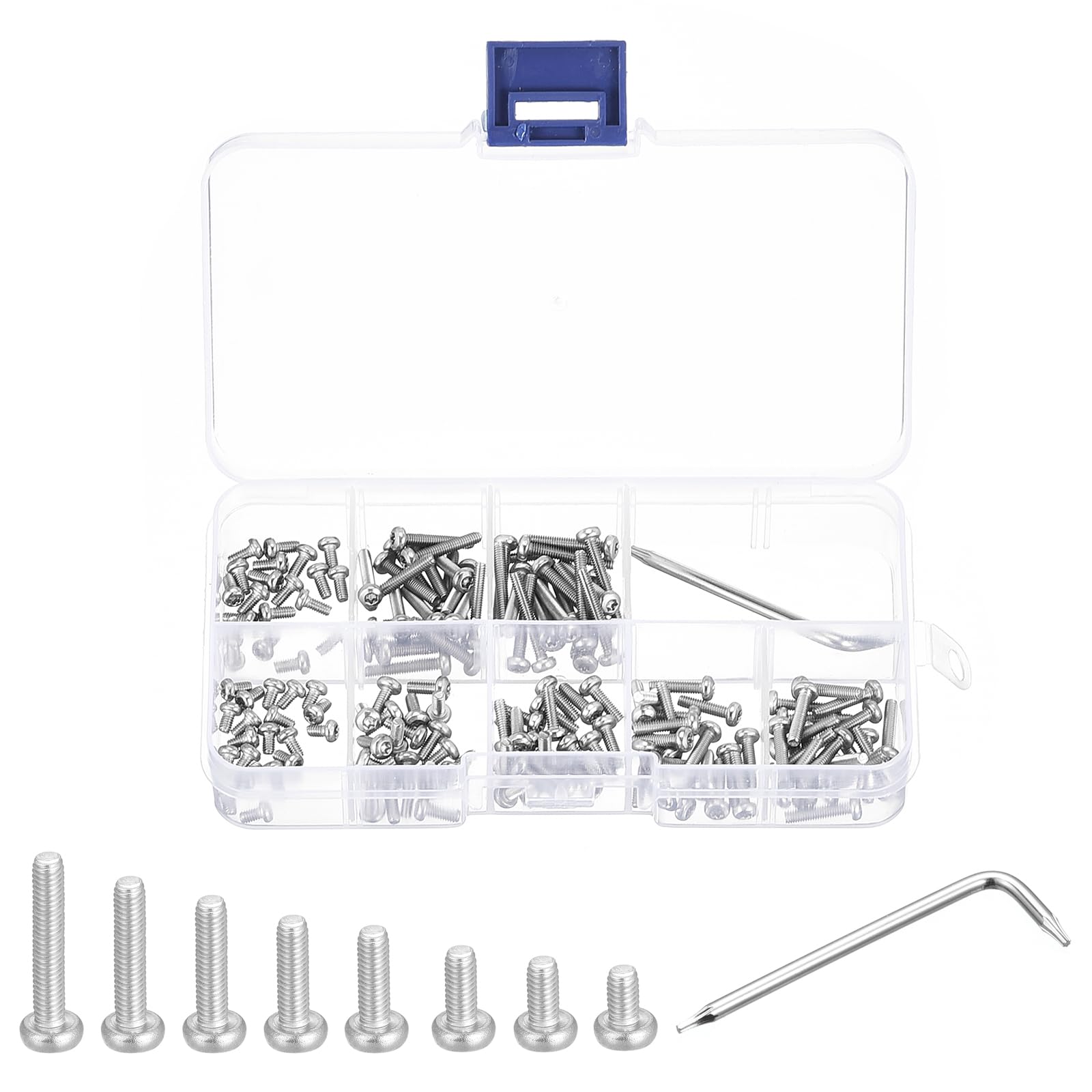 uxcell Kit di viti di sicurezza Torx M2.5 (M2,5 x 4/5/6/8/10/12/14/16 mm), 160 viti a testa bombata in acciaio inox 304, viti a prova di manomissione, bulloni per chiave W T8