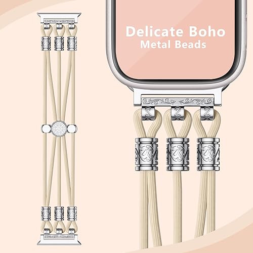 Miniatura 2 de Correas de cuentas compatibles con Apple Watch Band de 1.61, 1.57, 1.49, 1.77, 1.73, 1.65 y 1.73 pulgadas para mujer, pulseras bohemias trenzadas