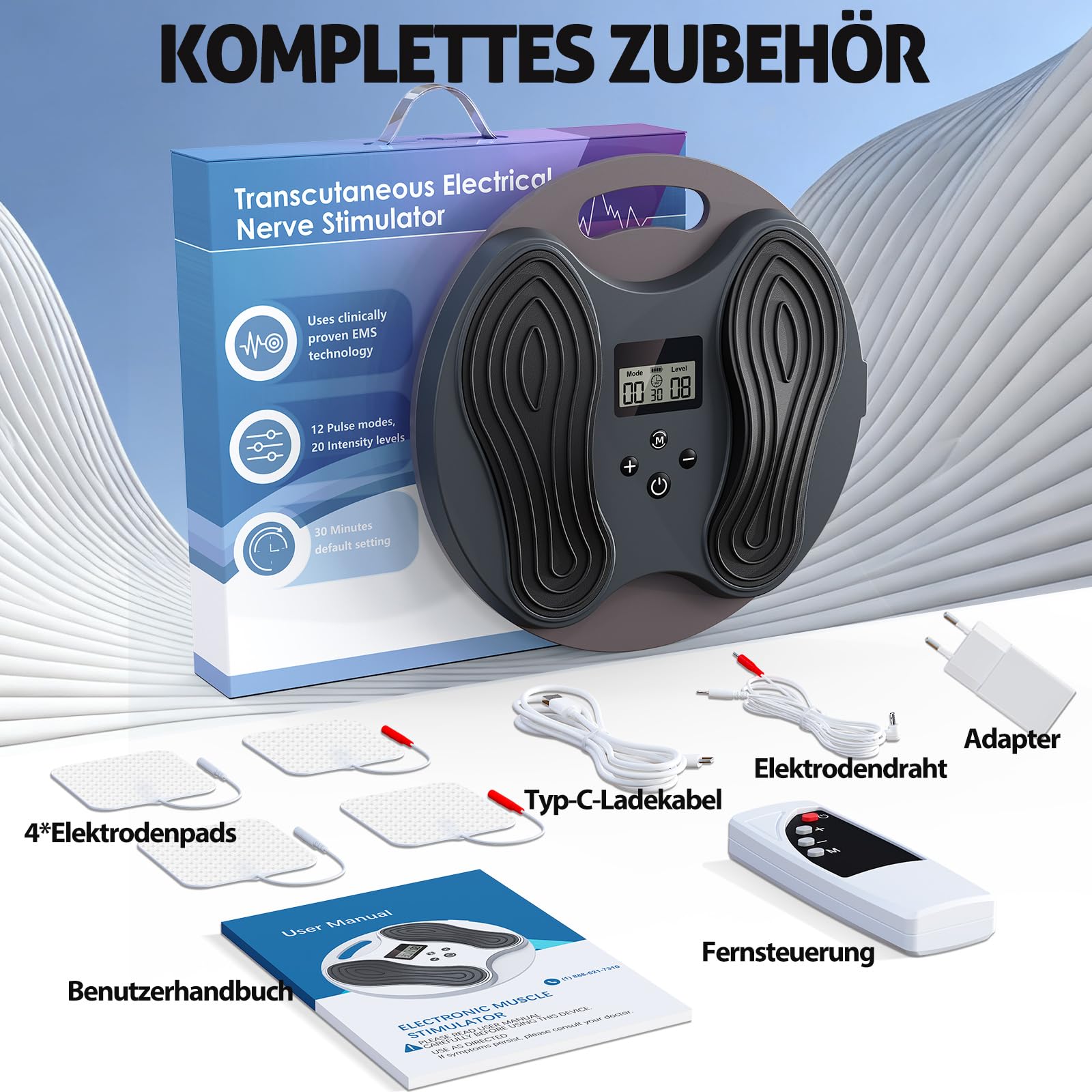 Medic Durchblutungs-Stimulator Beine & Füße, EMS Fussmassagegerät bei Neuropathie, Knie- und Beinschmerzen, schweren Beinen & Muskelmüdigkeit, Fußmassagegerät mit 4 Elektrischer TENS Stimulator