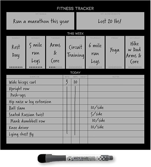 Dry Erase Whiteboard Fitness Tracker Removeable and