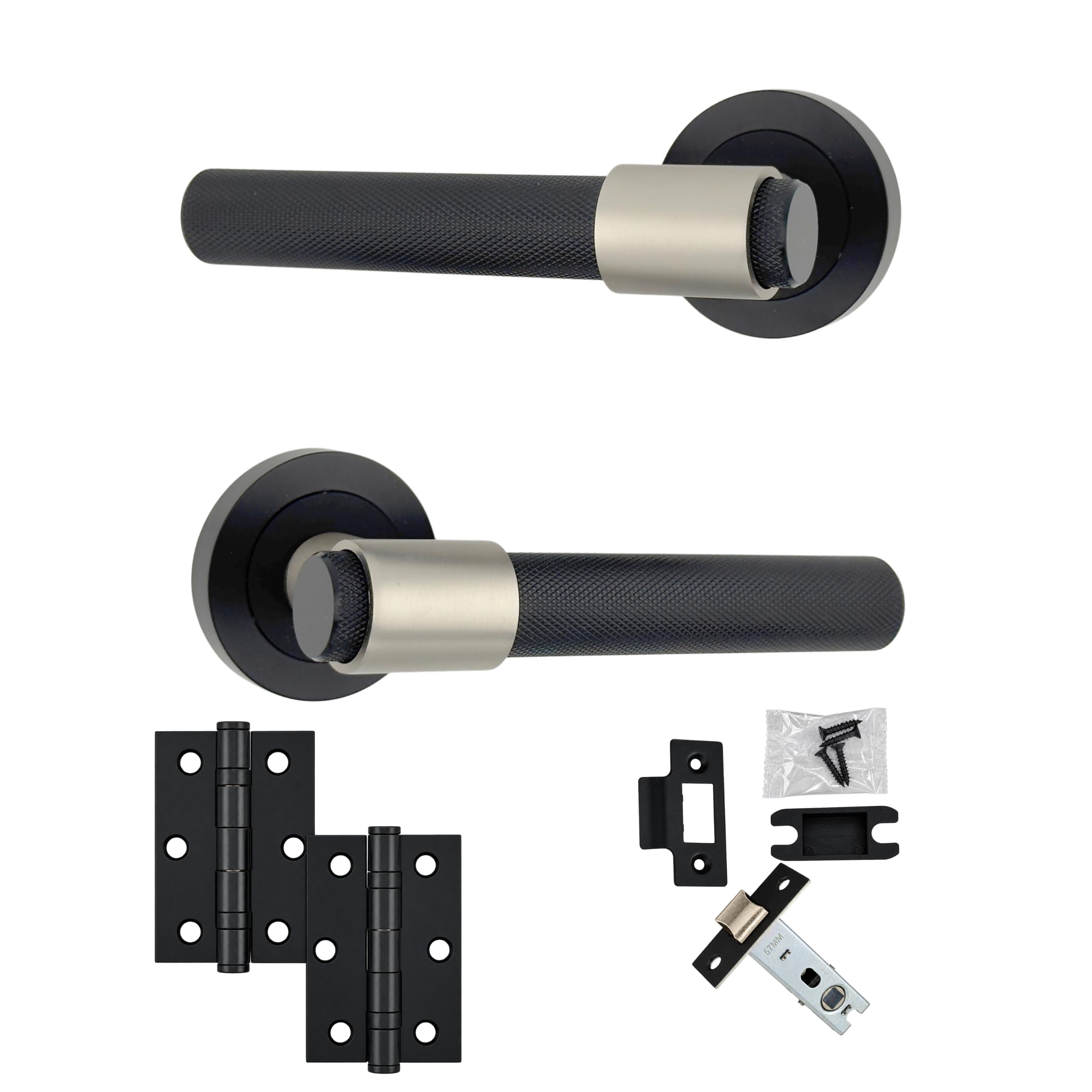 AXS Dakota Internal Door Handles on Rose – Lever Handle Pair for Wooden Doors – Modern Concealed Fix – Fits Standard UK Tubular Latch (Black, Latch Door Pack - 57mm Backset)