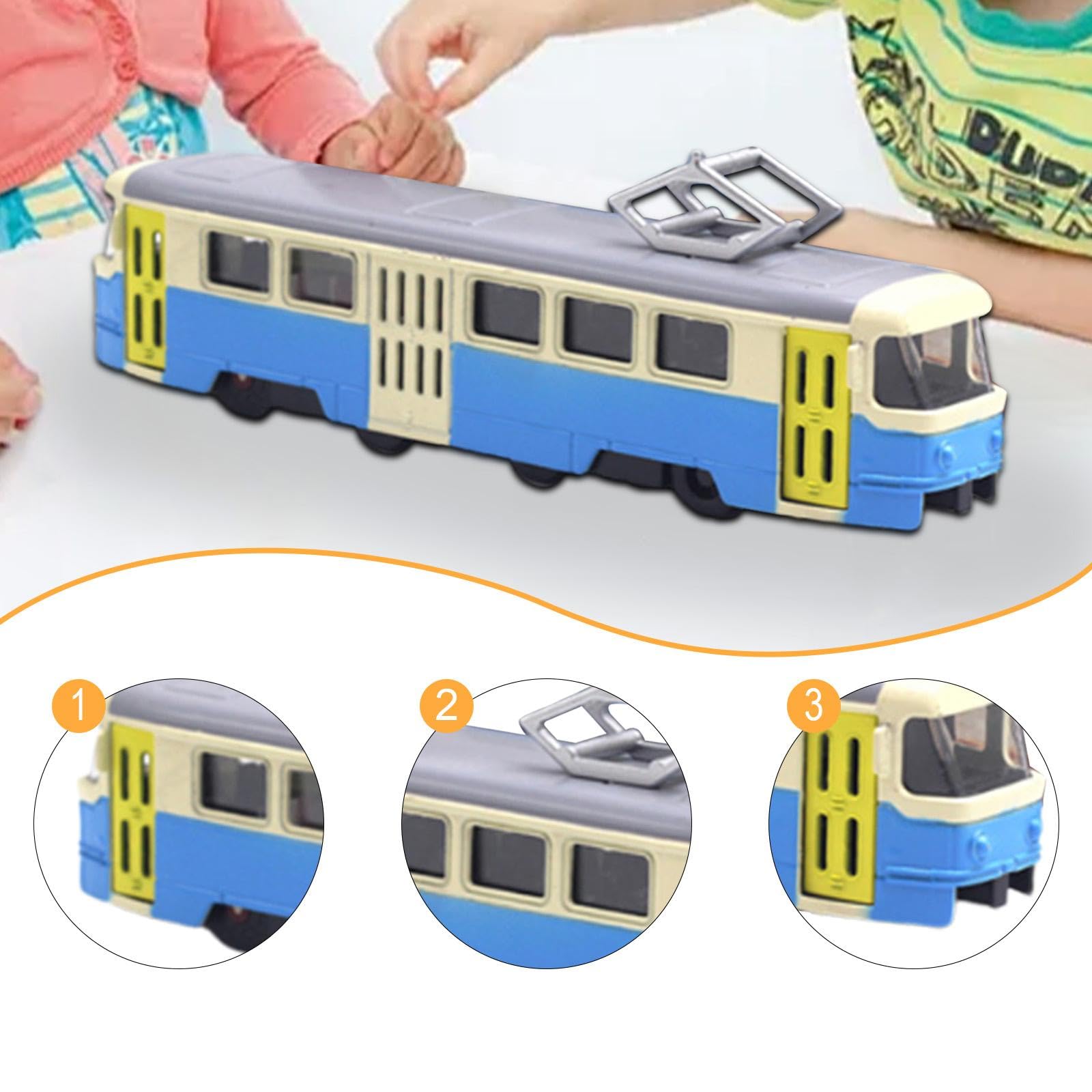 Miniaturmodell Straßenbahn Tramhallen Miniaturobjekt Indoor Modellauto Aus Robustem Legierungsmaterial mit Musikfunktion Licht Beweglichen Türen für S, Blau