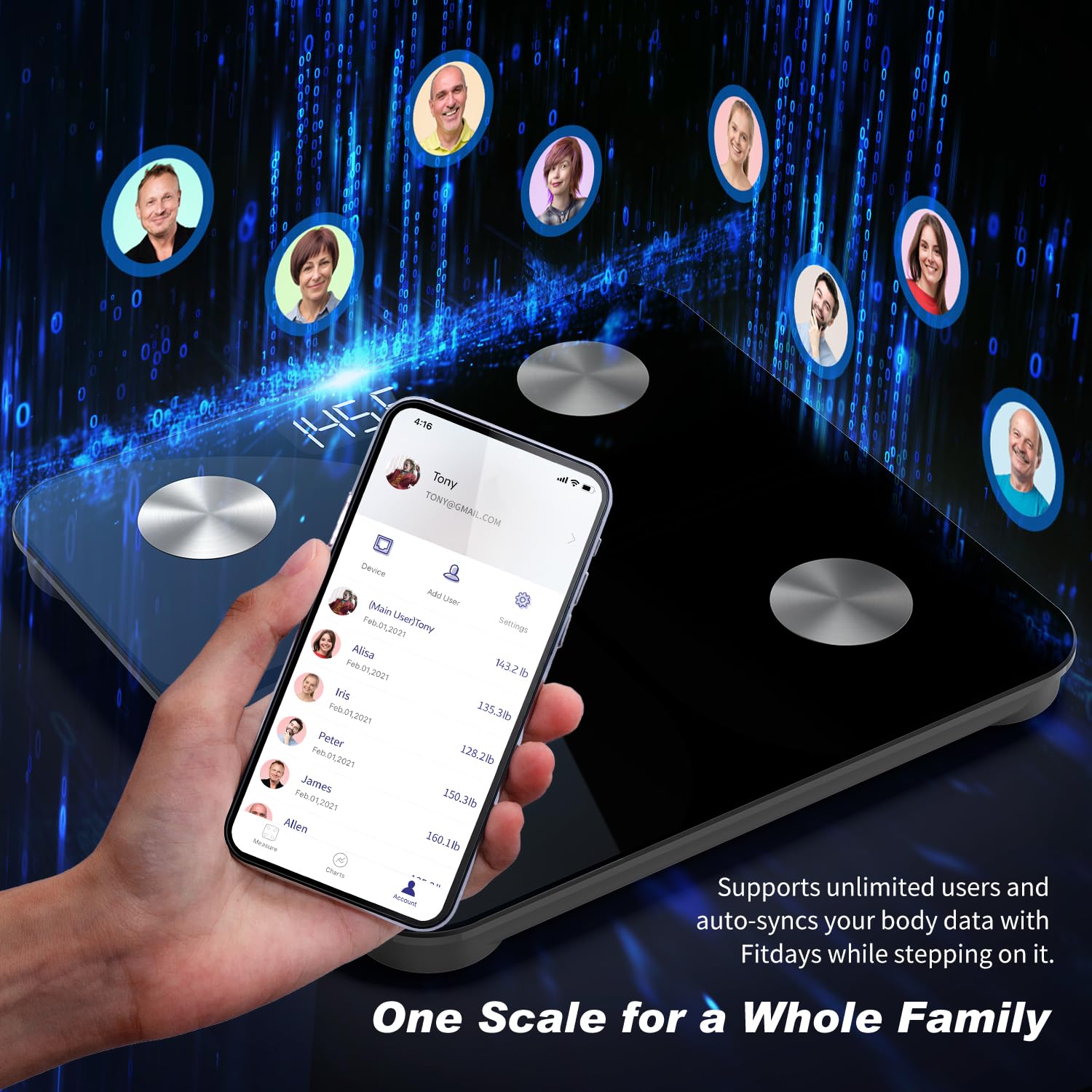 Foryond Balance Connectée Balance Pèse Personne, Pèse Personne Impédancemètre, la masse graisseuse, l’eau, la masse musculaire, l’IMC et le MB (métabolisme de base), Pour IOS et Android