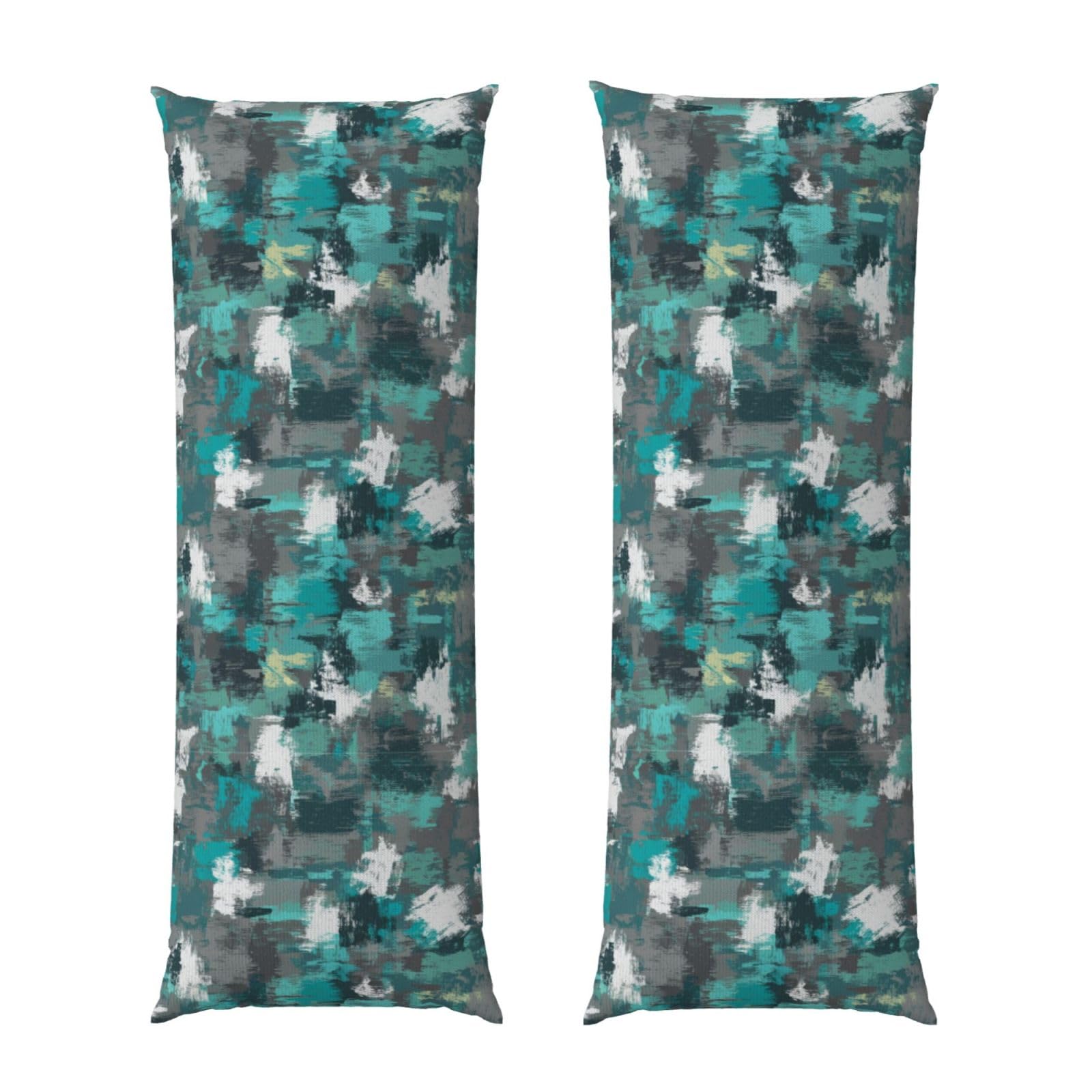 Long Pillowcase 20x54 Inch, Turquoise Grey Abstract Teal Modern Art Painting, Ultra Soft Body Pillow Cover with Hidden Zipper, Wrinkle Resistant Fabric for Bed Couch Home Decoration