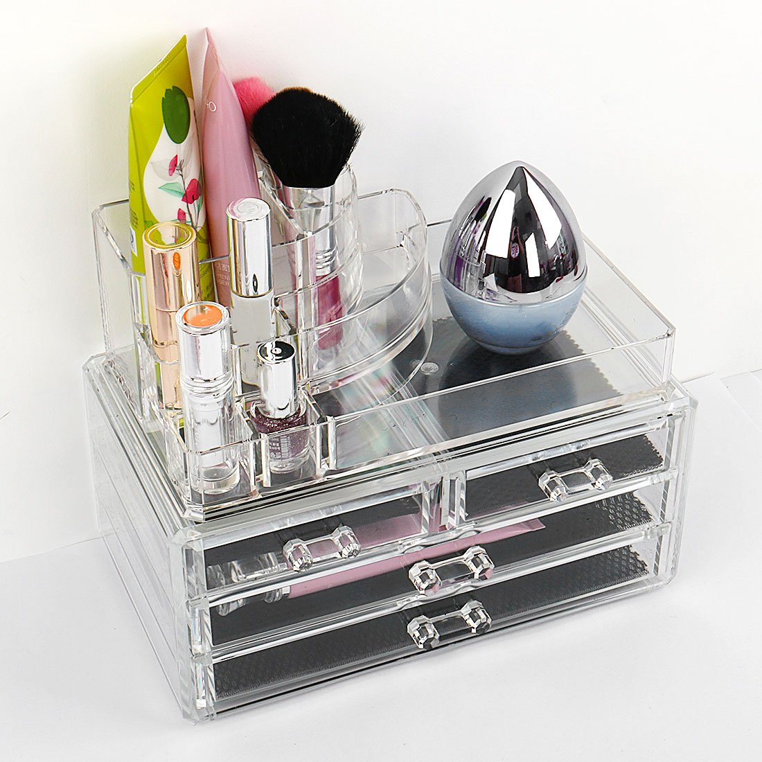 Ruilogod Boîte de rangement en acrylique transparent pour cosmétiques, maquillage, rouge à lèvres, pinceaux, bijoux, boîte de présentation avec tiroirs (style 3)