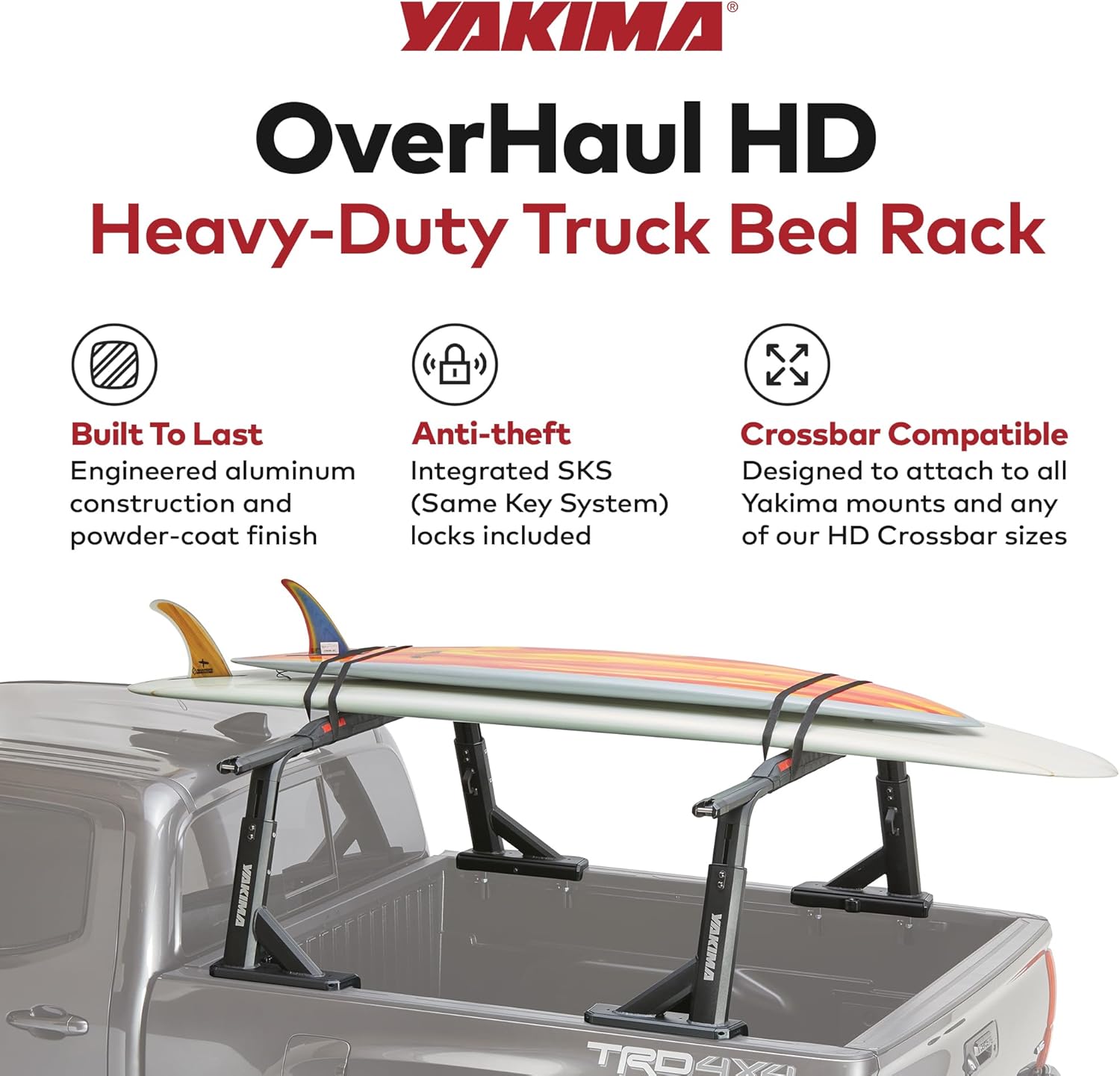 Yakima Overhaul HD Truck Bed Rack with surfboards mounted