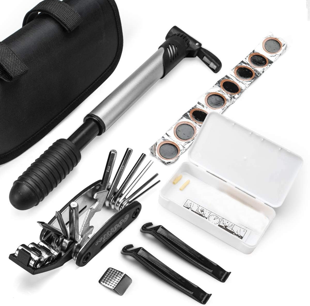 Amorly 16 in 1 Multi-Function Bike Bicycle Repair Tool Kit Set, Cycling Mechanic Repair Tool Storage Bag, Fit All Bike Outdoor Cycling Household Repairing