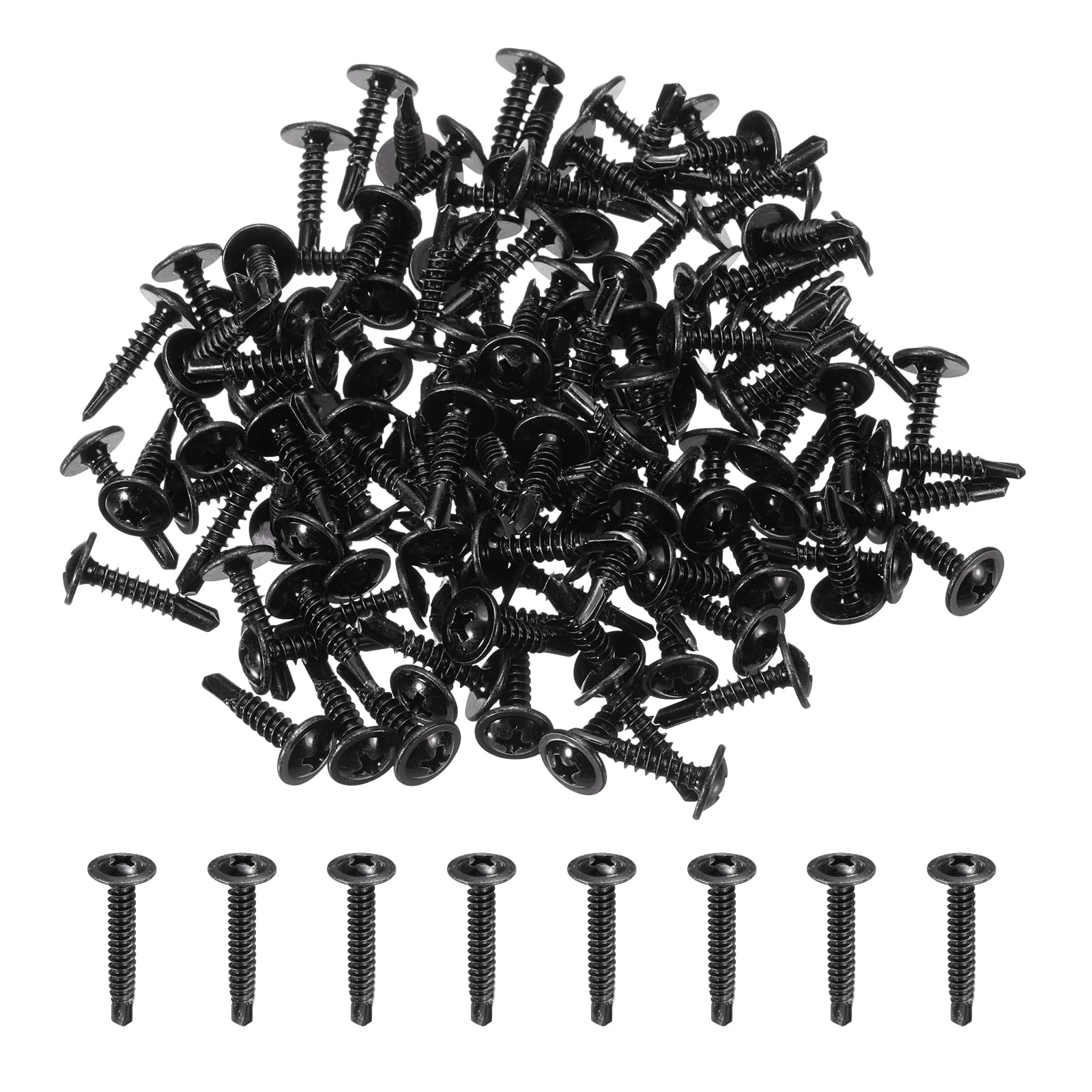 sourcing map 120Pcs ST4.2 x 19mm Pan Head Self Tapping Screws, Galvanized Carbon Steel Self Drilling Screws for Metal Sheet Metal Screw, Black