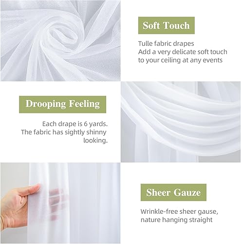 Vista 2 de Wedding Arch Draping Fabric 28" x19FT, Sheer Chiffon Fabric Backdrop, 2 Panels White Drapes for Wedding Ceremony Decor, Decorative Arch Drapery for
