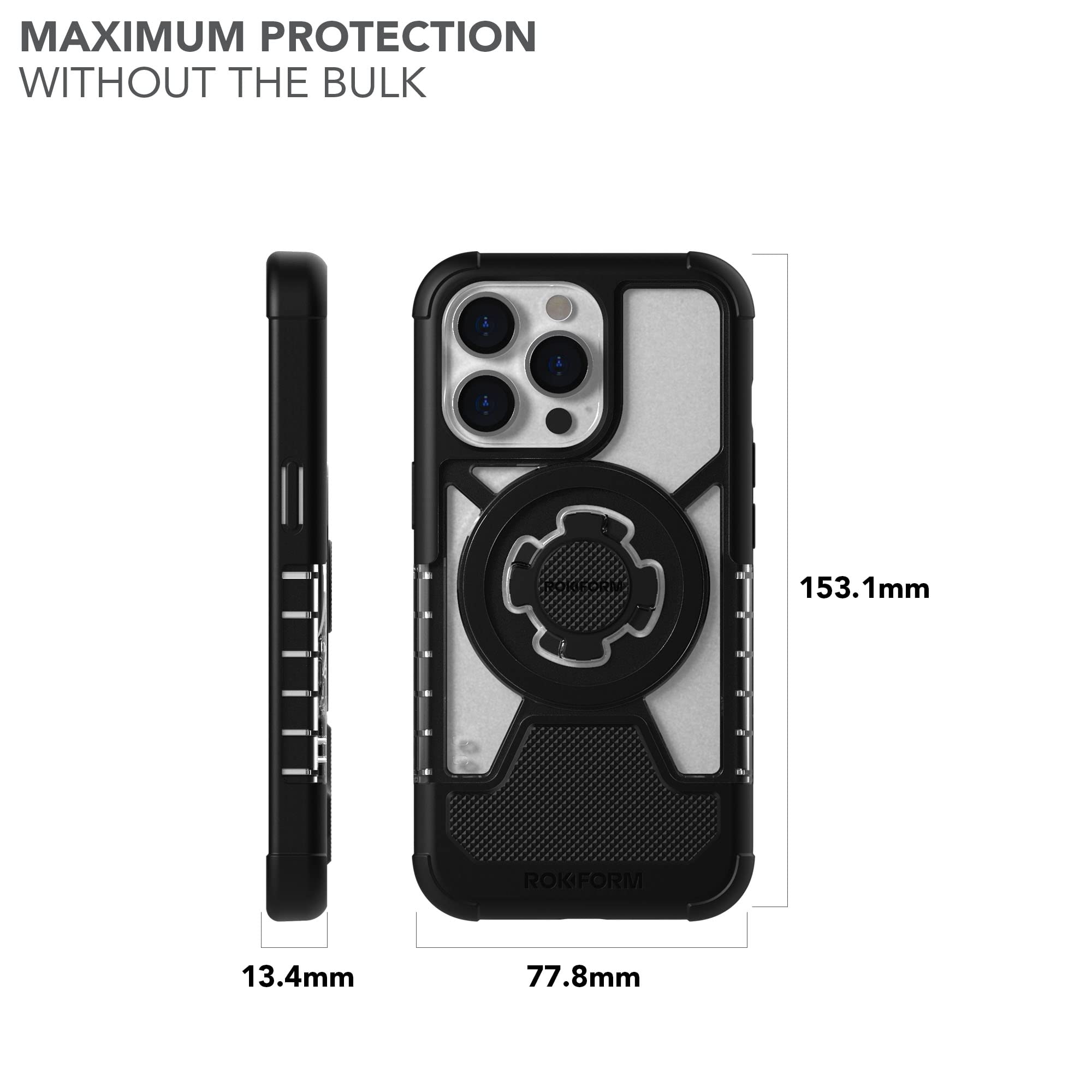 Rokform - Custodia per iPhone 13 Pro, serie Crystal, compatibile con MagSafe Dual Magnet Plus, custodia sottile magnetica trasparente, custodia per iPhone con chiusura a torsione RokLock, armatura