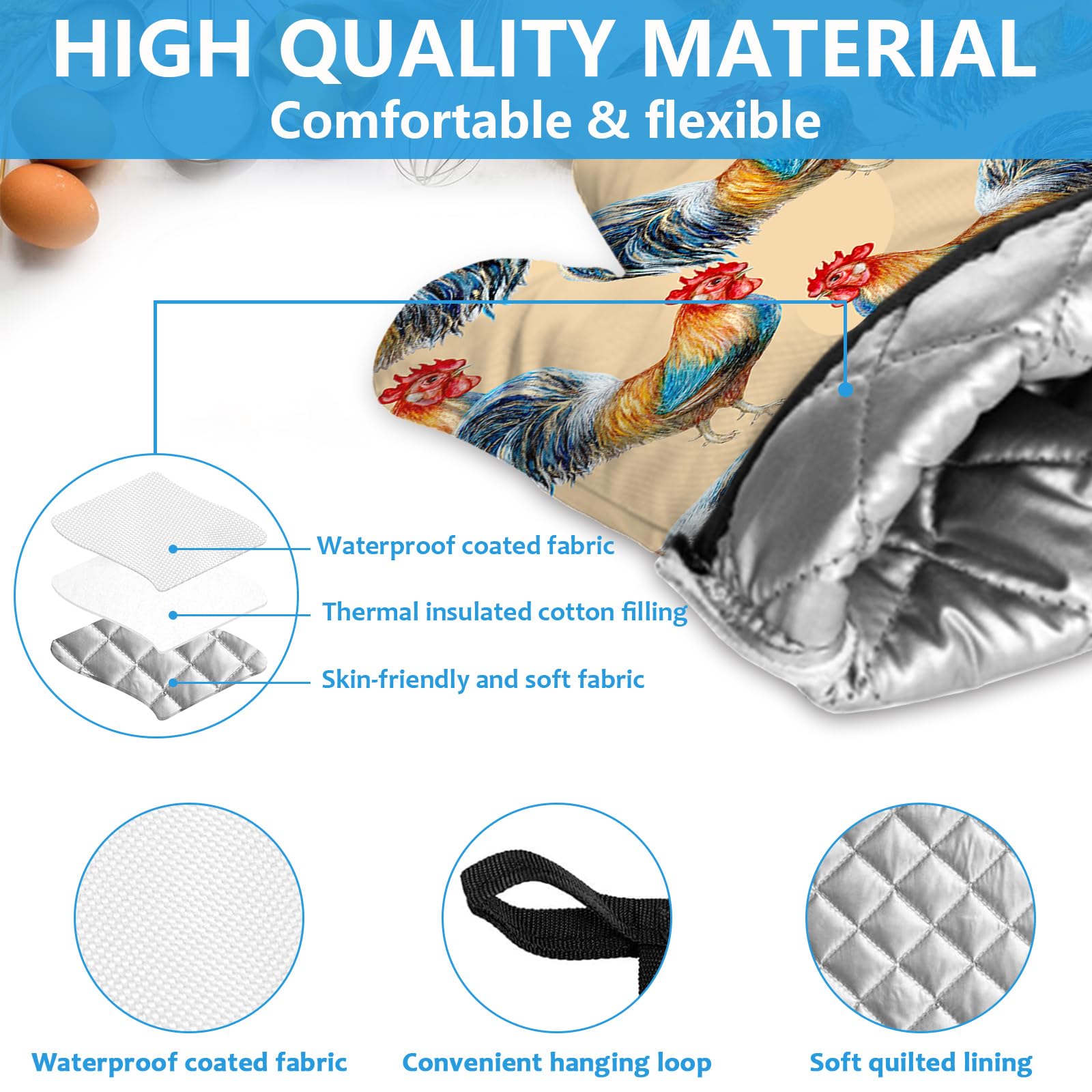 Set di 4 presine resistenti al calore, guanti da forno a forma di gallo, resistenti al calore, per cucina, cottura al forno, grigliate, barbecue