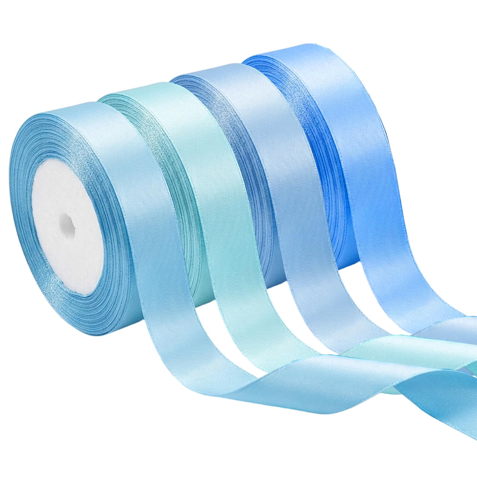 Blue Ribbon, Ribbons for Gift Wrapping, Balloon Ribbon and Crafting, Ideal for Birthday Parties and Home Decor, Set of Four Rolls, Approximately 22 Grams Each
