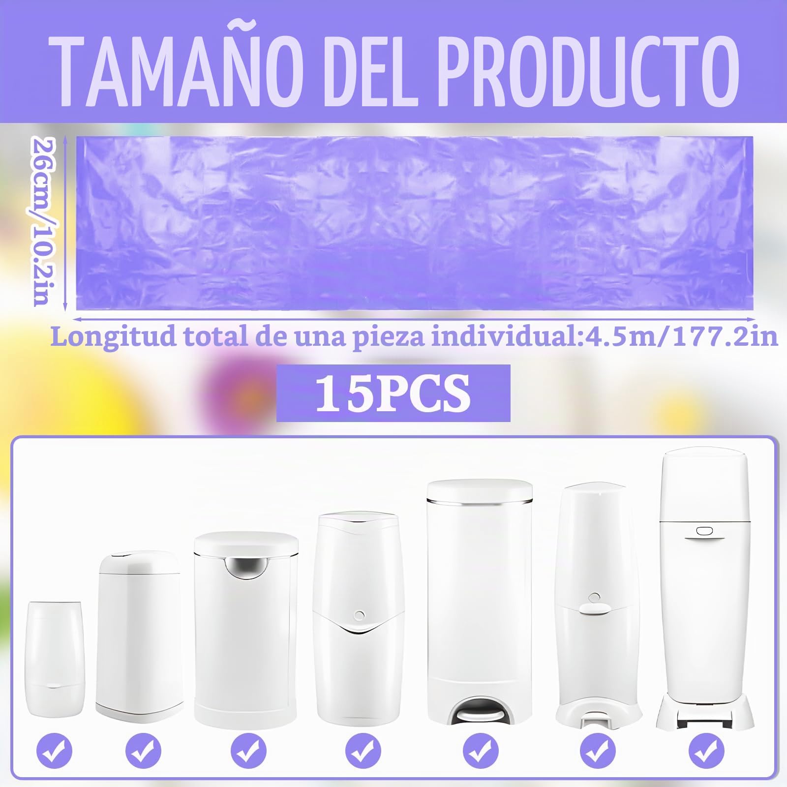 15 unidades de cartuchos de recambio para cubos de pañales, excelente sellado, bolsas de recambio compatibles con Tommee Tippee Sangenic Tec+Simplee Sangenic+Twist & Click