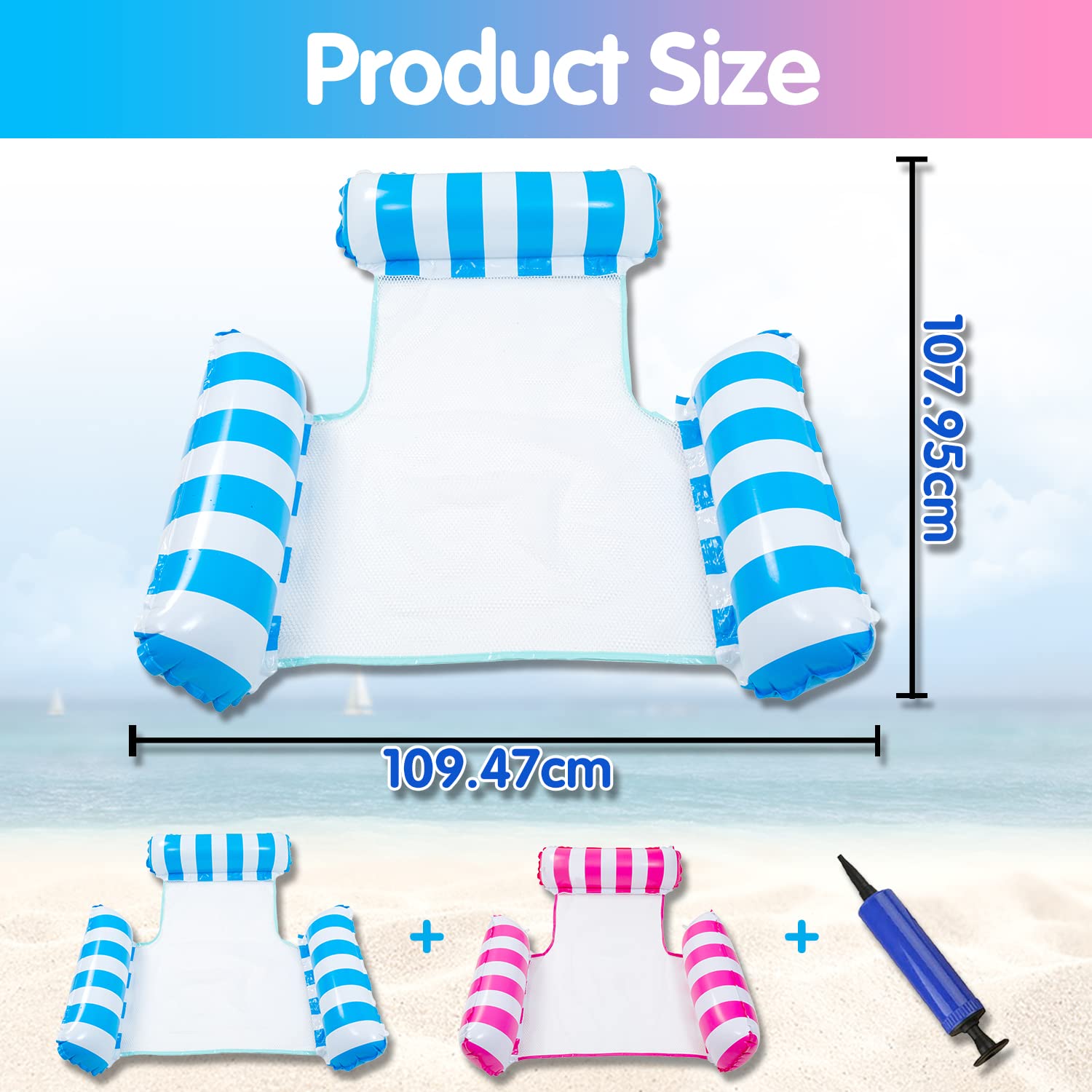 2 Stück Aufblasbare Schwimmbett 4-in-1 - Pool-Hängematte Für Erwachsene & Kinder (Rot & Blau)