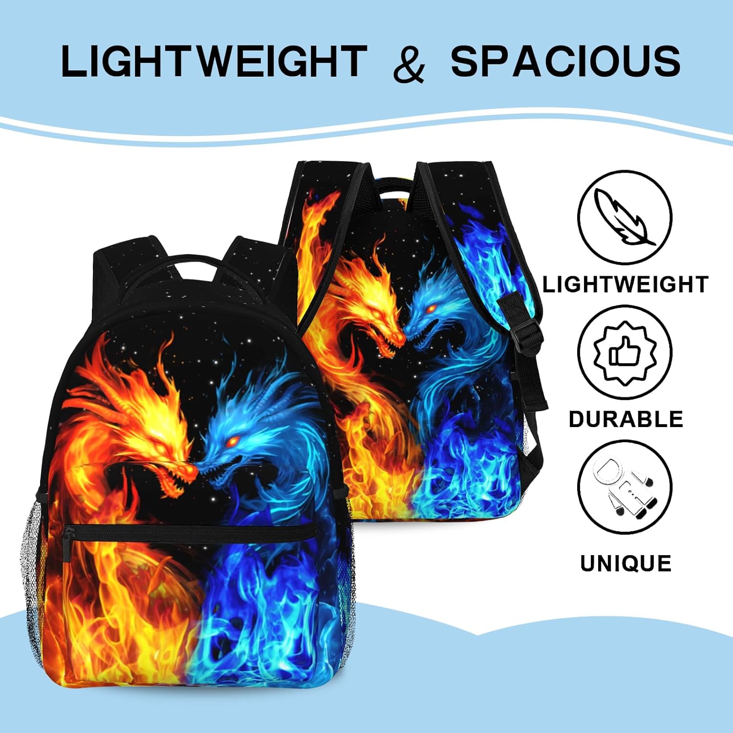 School Boys Backpack Ages 8-10 Abstract Dragon Backpack Fire Bookbag Water Resistant Bag Travel Hiking Camping Daypack For Kids Teens Boys Girls - Image 6