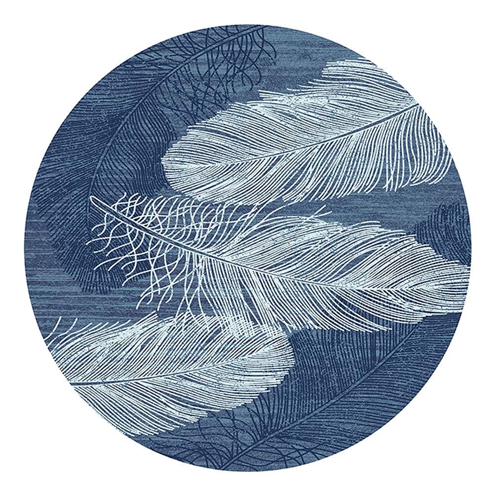 Tapis de sol intérieur rond bleu style plume pour salon et chevet