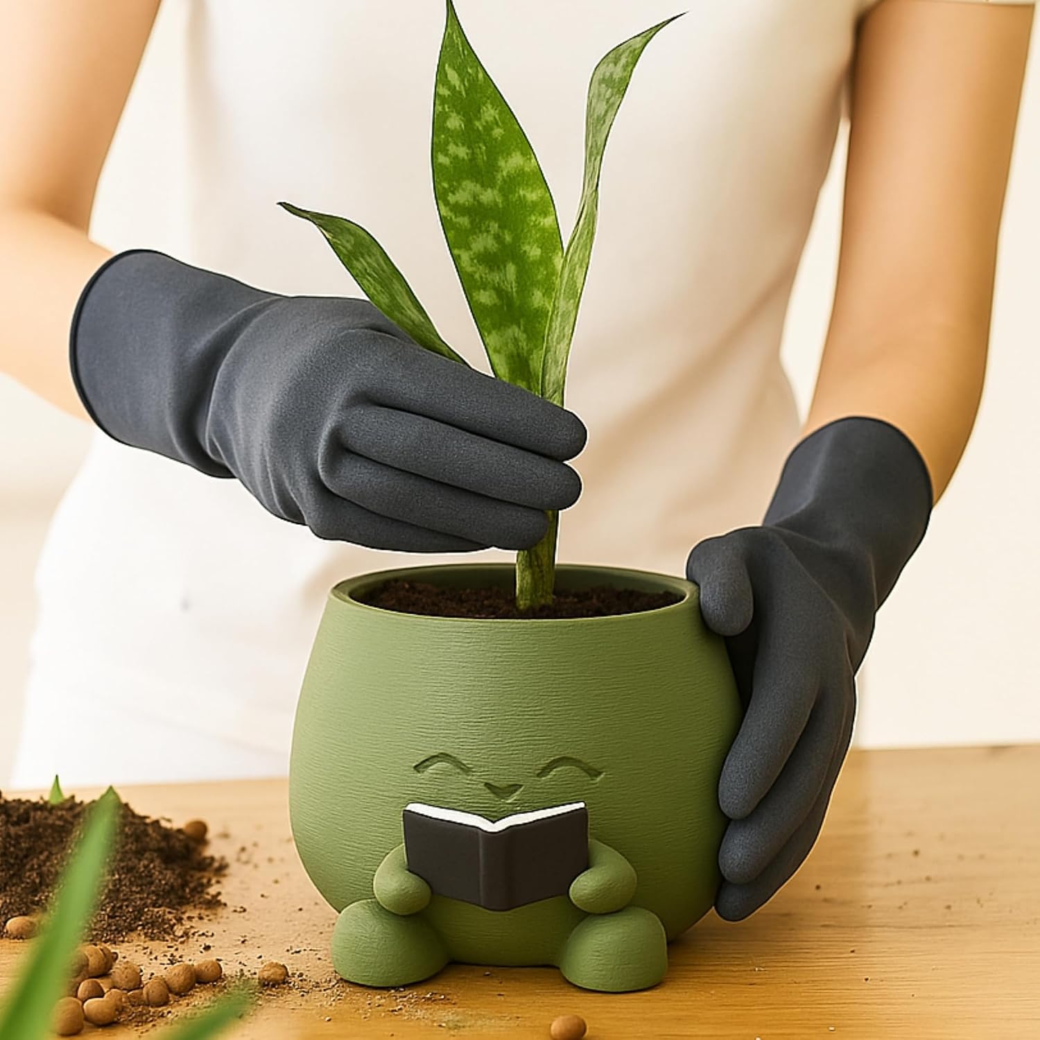 Bookworm Planter Pot – Cute Plant Pots for Indoor Plants | 4.0 in Book Planters for Shelves and Desks | Book End Planter Pots with Happy Plant Vibes for Teachers and Readers (Dark Green)