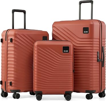 Coolife Luggage 3 Piece Set Hardside Lightweight Suitcases Upgraded Durable PC Travel Luggage with Dual Spinner Wheels & TSA Lock, 20/24/28 20 Expandable Only, Brown