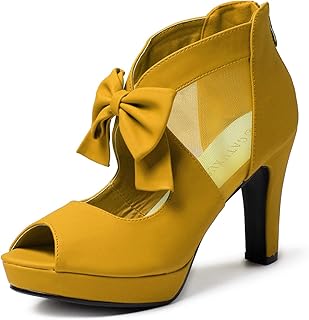 GATUXUS Open Toe Women Platform High Heel Shoes Bows Strappy Sandals