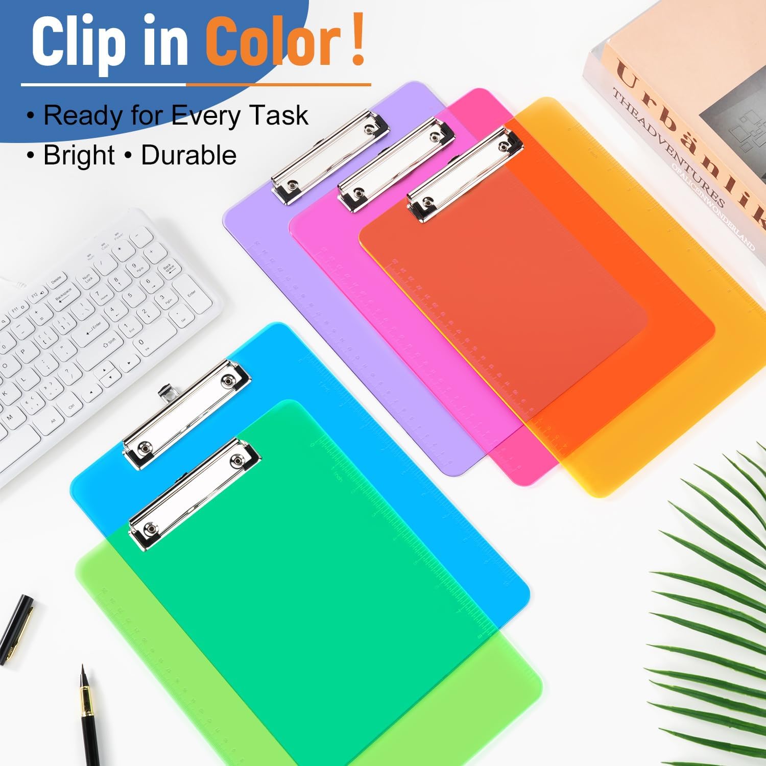 Dynta Plastic Clipboards 20 Pack A4/Letter Size (8.5x11 Inch) - Transparent Colored Writing Boards with Low-Profile Clips & Hanging Loops, Lightweight & Sturdy for Office, School, Art Projects