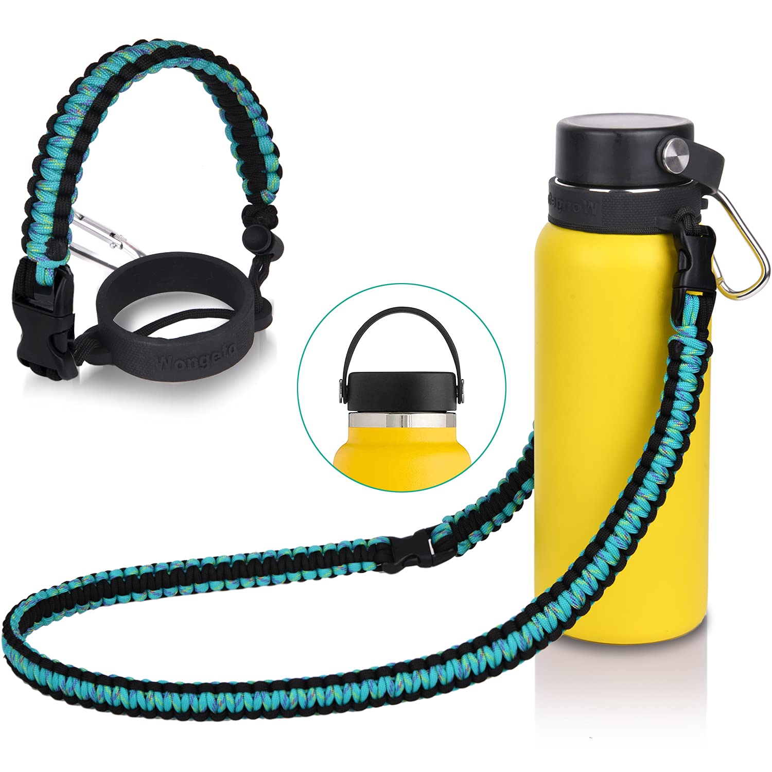 Wongeto2.0 Paracord Handle with Shoulder Strap Compatible with Hydro Flask 2.0 Wide Mouth Water Bottle Strap