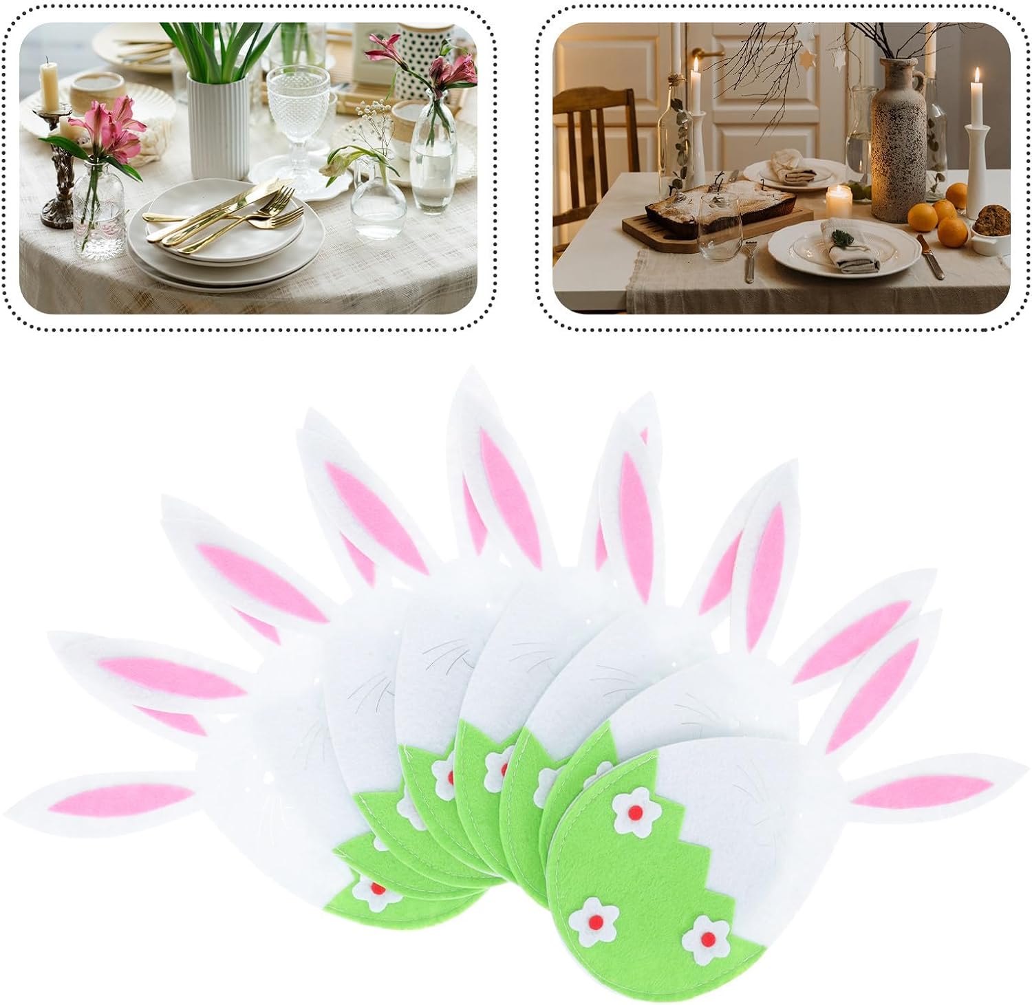Gatuida 8pcs Easter Cutlery Pouch Bag Bunny Face Design, Lightweight Non-woven Fabric Flatware Organizer for Home and Restaurant, Green Easter Party Tableware Accessory