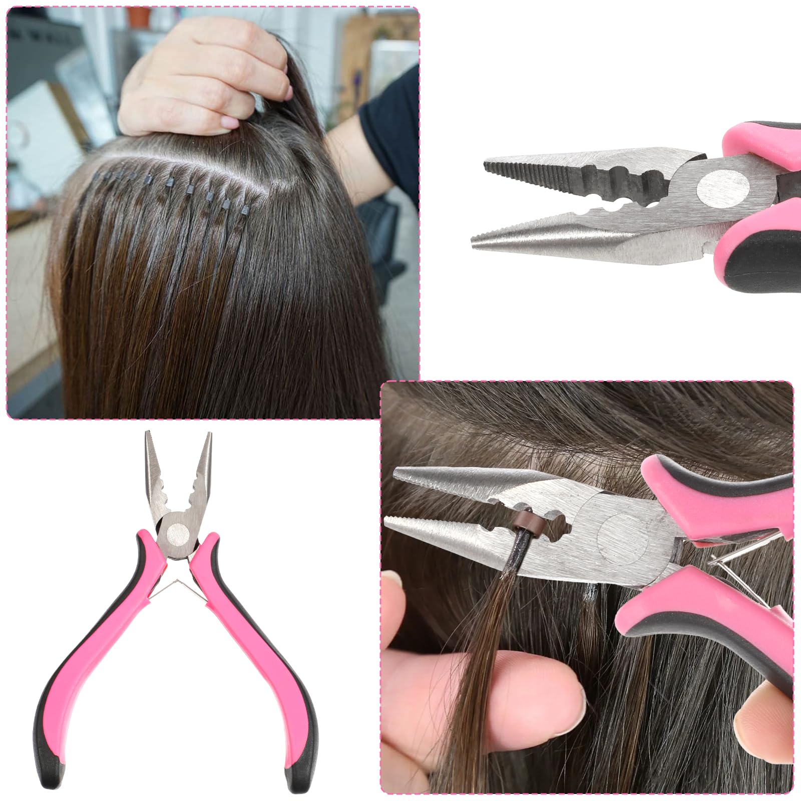 HaarverlängerungsZange 3 Loch Mini Hair Extensions Zange für Nanoringe und Microringe Microring Extensions Zubehör für Friseure und DIY Haarverlängerungen Entfernen von Bonding Extensions