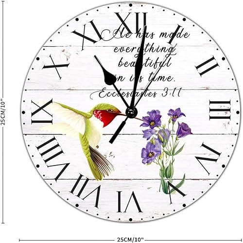 Miniatura 209 de ArogGeld He Made Everything Beautiful - Reloj de pared de PVC con flores rosadas, colibrí, reloj de pared grande con cita y números romanos, reloj