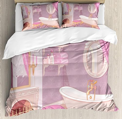 Miniatura 4 de Lunarable Horseshoe Duvet Cover Sets, Luck Riding Equipment Blacksmith Arch Patternic Print, Bedding Set with 2 Duvet Covers 4 Pillowcases, 2 Pack