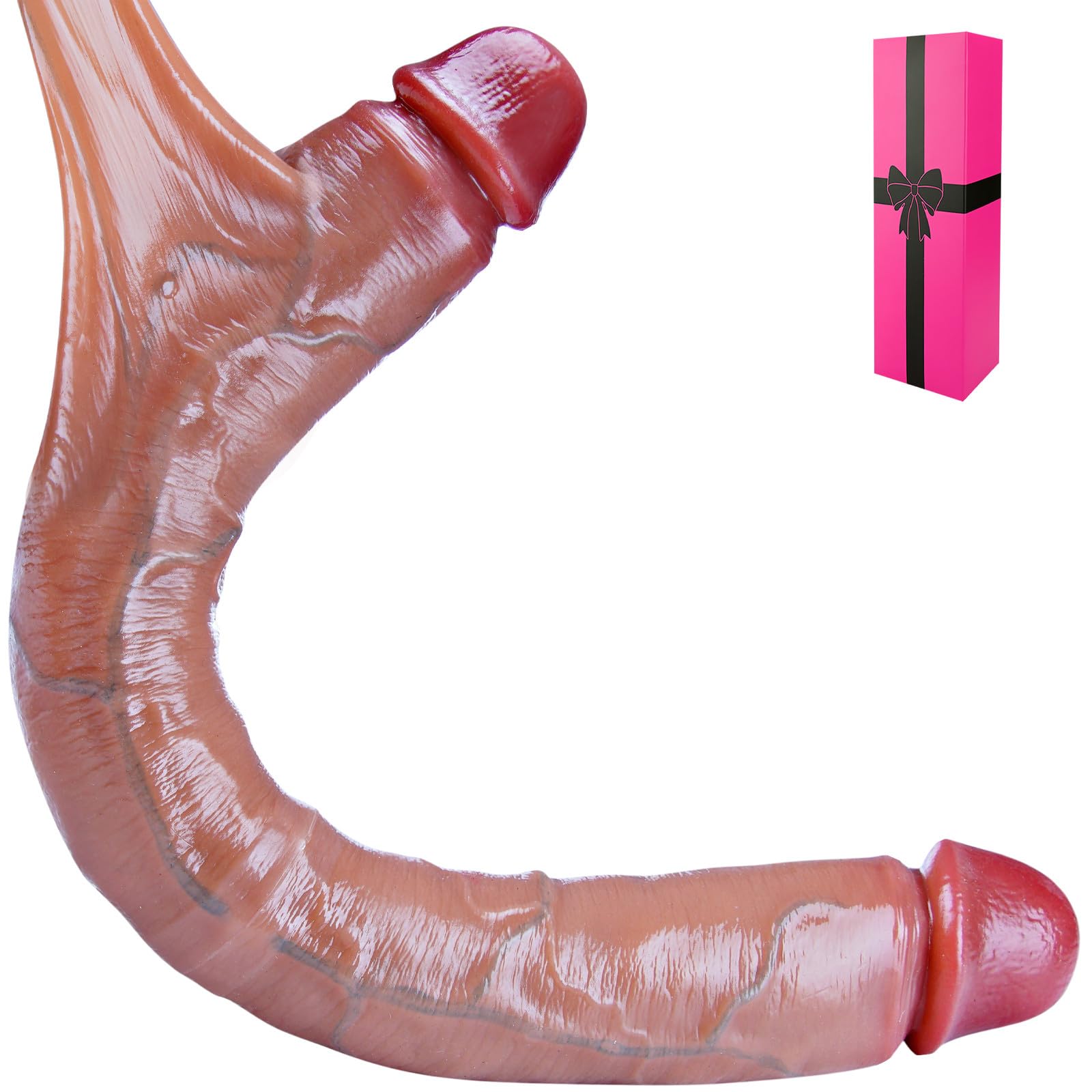 Dildo gigante realistico in silicone doppio, 45 x 4,5 cm, con pelle mobile, doppia ghiandole XXL, lungo e ampio, giocattolo per il punto G anale e vaginale, adatto per coppie lesbiche