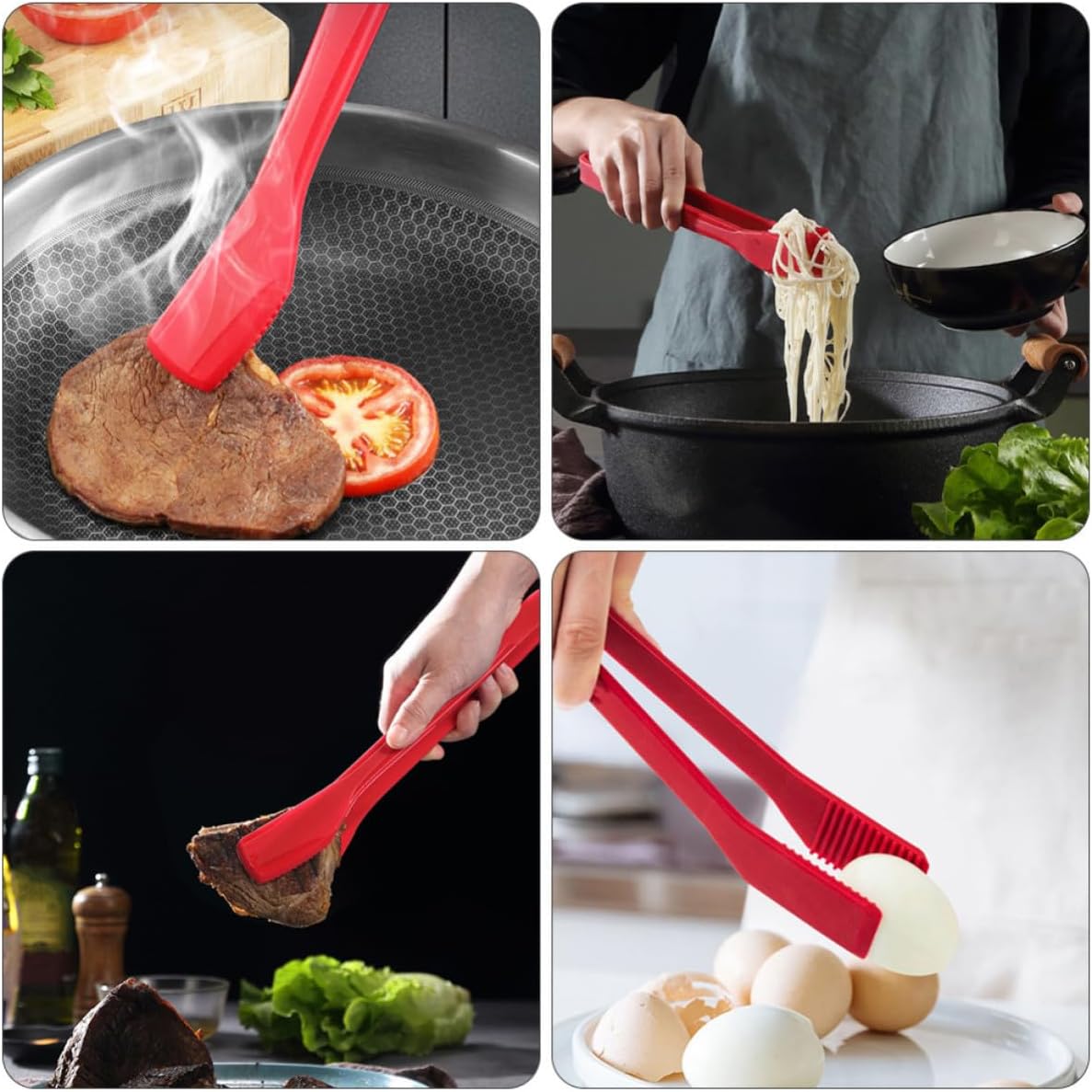 Food Serving Clamp Long Handle Stainless Steel with Silica Gel image 4