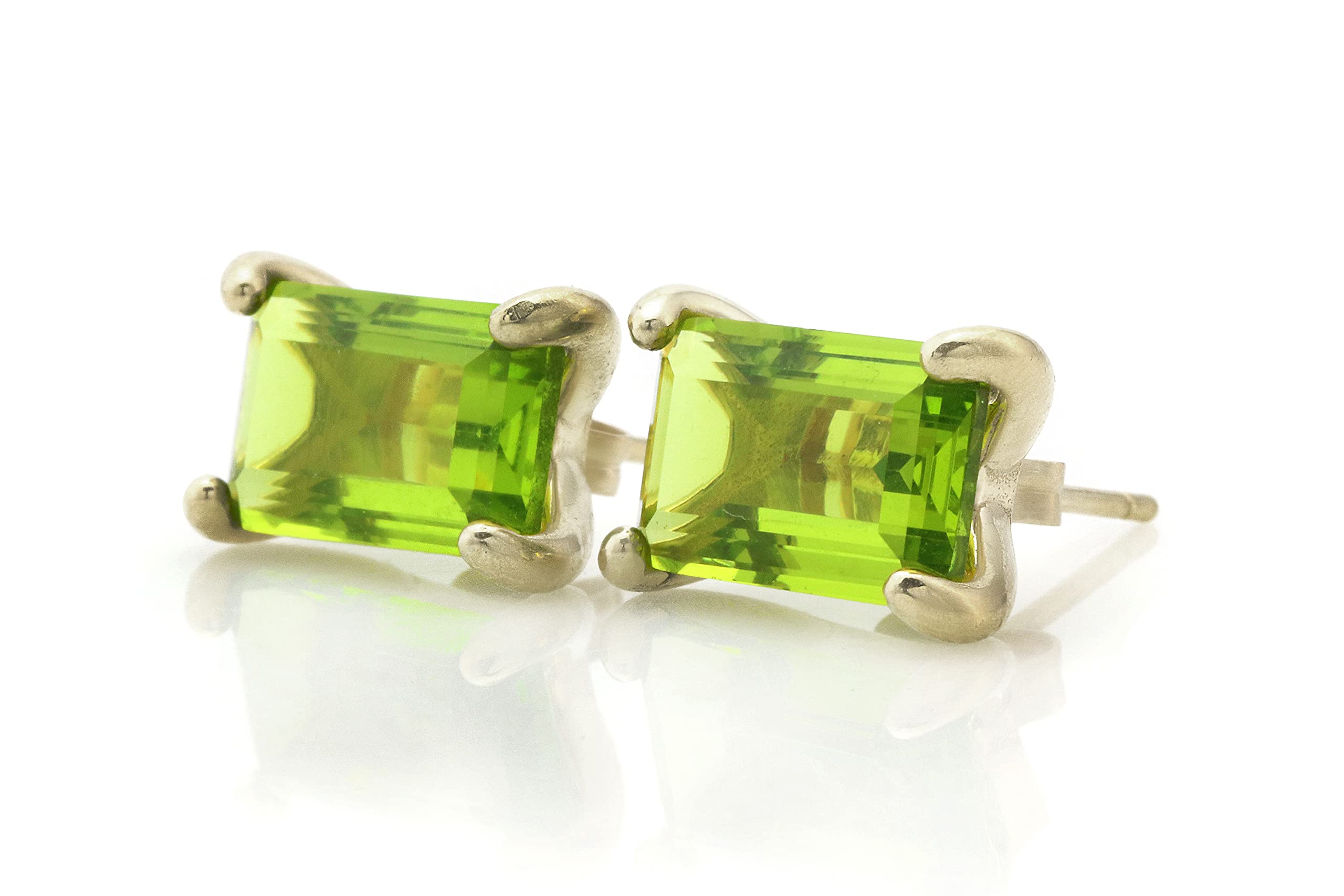 Orecchini Rettangolo Peridoto per Donna di Anemone - Orecchini Artigianali Pietra di Nascita - Orecchini Sposa, Orecchini Moda, Orecchini per Tutti i Giorni - Orecchini Perno Argento con Scatola