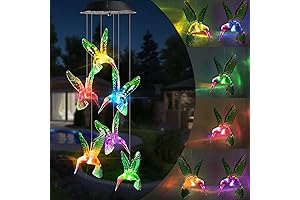 Toodour Solar Hummingbird Wind Chimes, Waterproof Color-Changing Outdoor LED Mobile