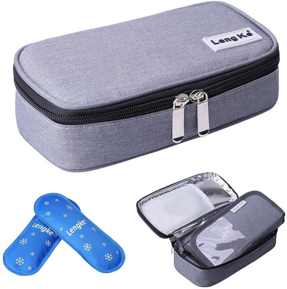 LENG KE Insulin Cooler Travel Carrying Case, Diabetic Medication Organizer Insulated Cooling Bag with 2 Ice Packs (Gray)