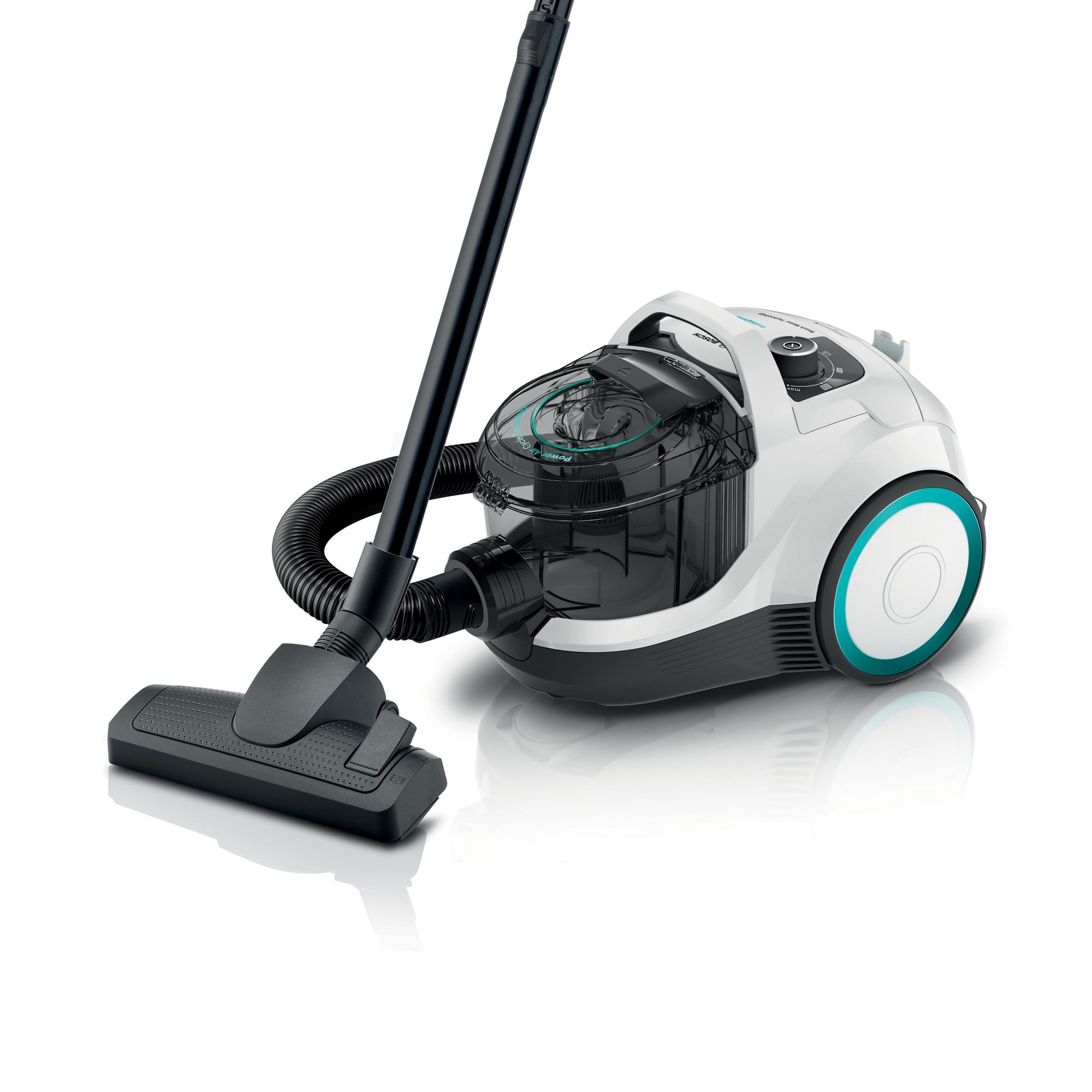 Bosch Serie 4 ProHygienic Odkurzacz 550 W, BGC21HYG1, biało-turkusowy | Bezworkowy | Cylindryczny | Filtr higieniczny UltraAllergy | Mocny | Kompaktowy