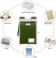 Vista 6 de Bolsa de seguridad para documentos con candado (5200℉), soporte para documentos de viaje de 15 x 11 pulgadas, bolsa ignífuga con cremallera