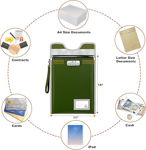 Miniatura 6 de Bolsa de seguridad para documentos con candado (5200), soporte para documentos de viaje de 15 x 11 pulgadas, bolsa ignífuga con cremallera para