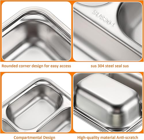 Miniatura 3 de Zopeal Paquete de 8 platos divididos de acero inoxidable 304 bandejas rectangulares de metal para adultos y niños, control de porciones, campamento,