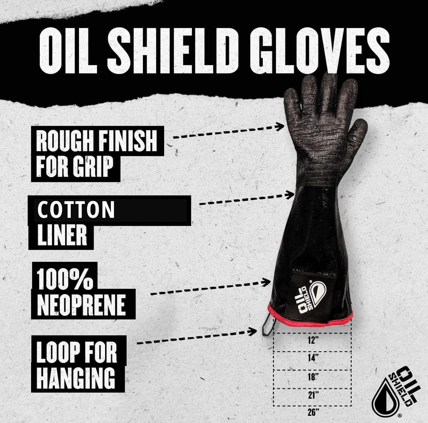 Oil Shield, 18" High Temperature,100% Neoprene Glove, Size Small, Black