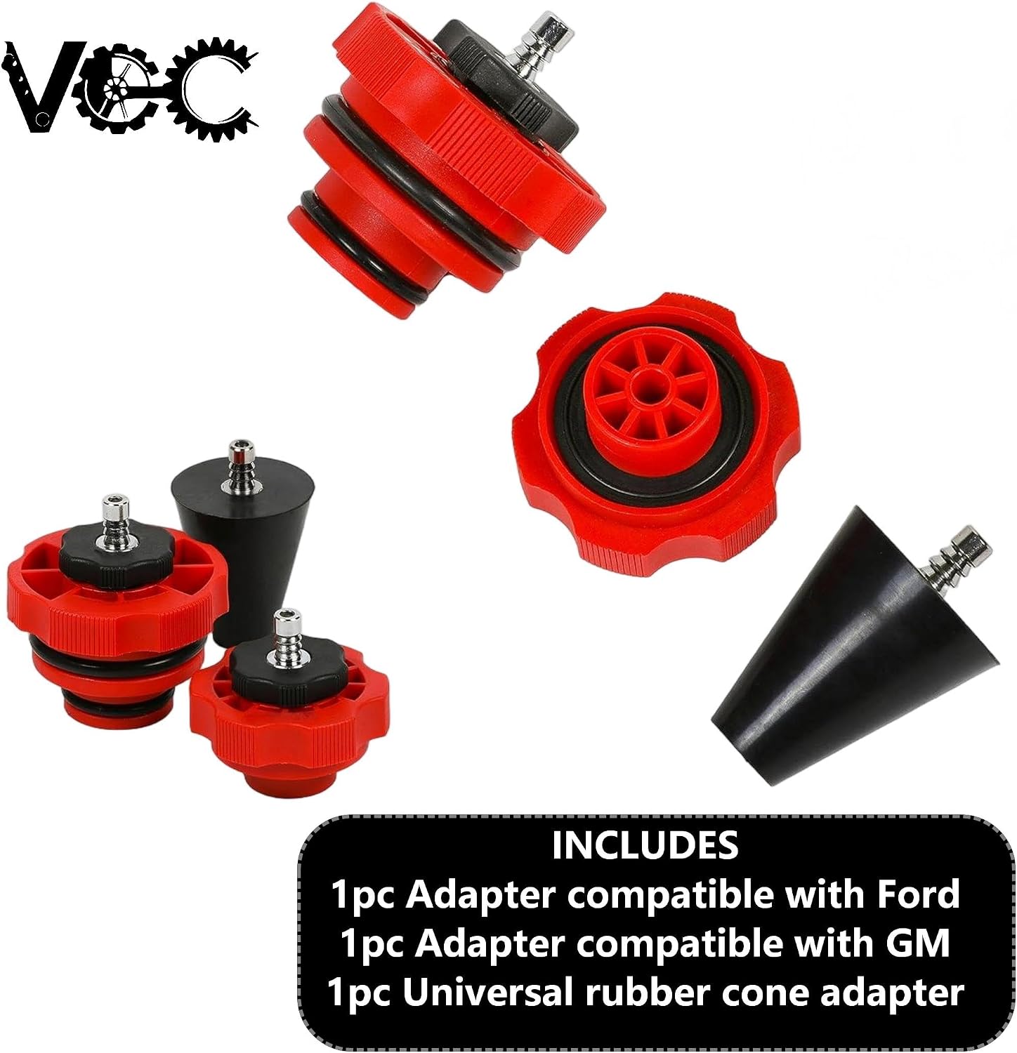 VCC Power Steering Adapter Kit, 3-Piece Ford Adapter, GM Adapter Set, Brake System Bleeding Tools for Fluid Exchange Service, Air Tight Bleeder with 1/4 Inch Barbed Connection