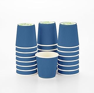 4 Ounce Ripple Wall Disposable Coffee Cups, 500 Insulated Blue Paper Tumblers with Rolled Rim Design, Lids Sold Separately for Hot Drinks like Tea, Hot Chocolate and More
