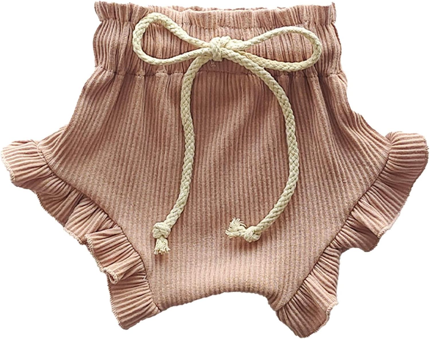 Infant Baby Girls Drawstring Ruffle Diaper Covers Ribbed Knitted Bloomers Summer Clothes