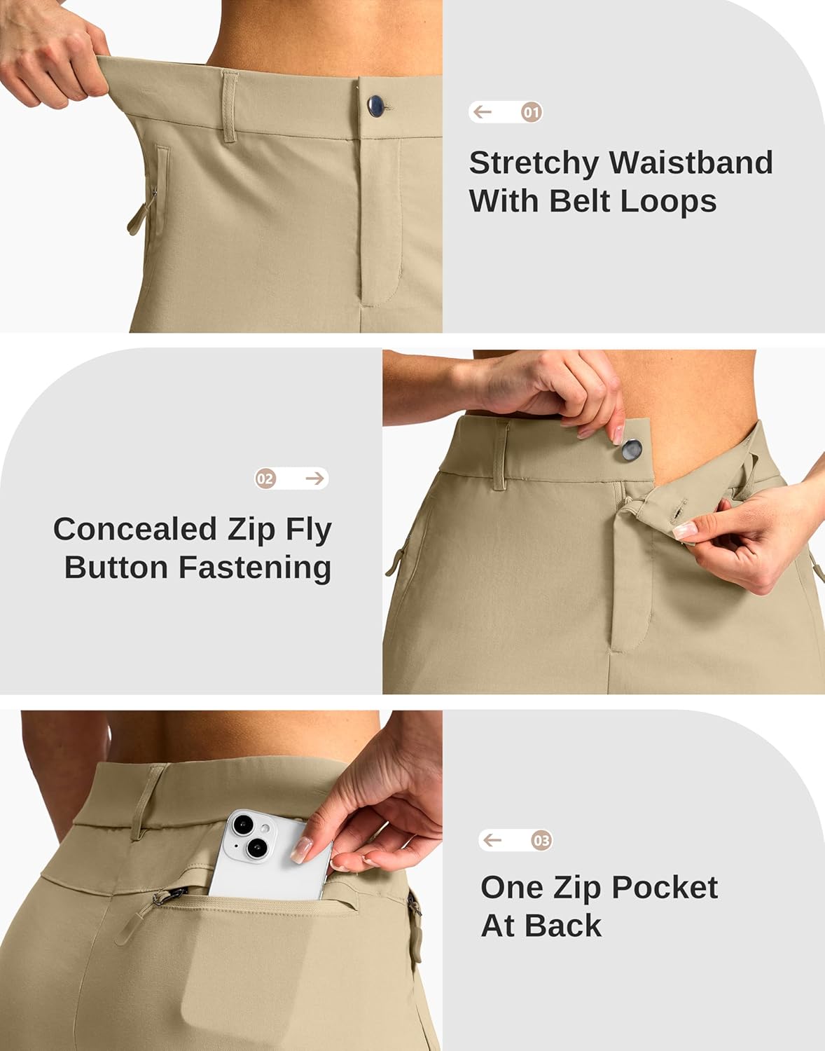 SANTINY Women's 5"/7" Hiking Golf Shorts with 3 Pockets Stretch Quick Dry Outdoor Travel Work Shorts for Women Casual Summer