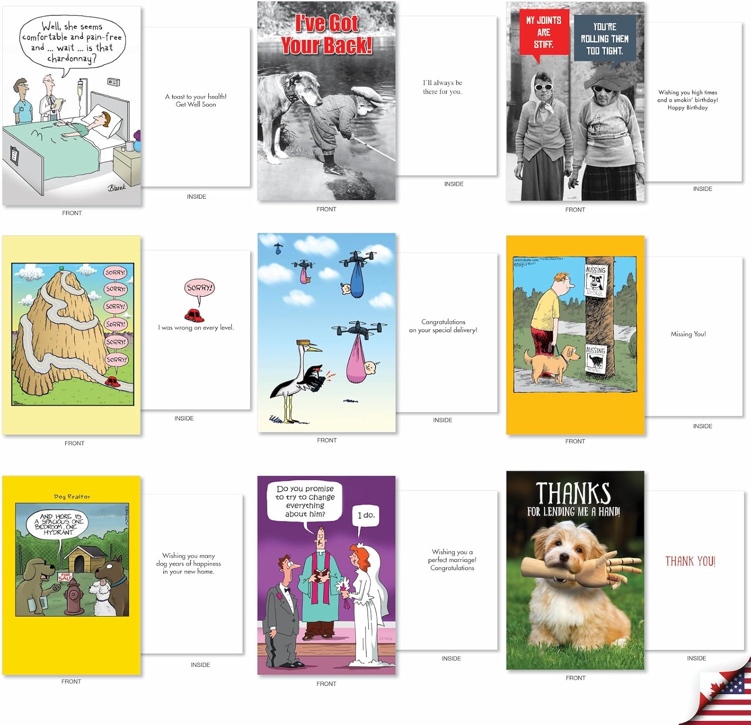 NobleWorks - 36 Assorted Funny Blank Cards Box Set with Envelopes, Mixed Humor Bulk Variety Pack - Just Because, Friendship for Men, Women (36 Designs, 1 Each) - Blank Expressions AC9153OCB-B1x36